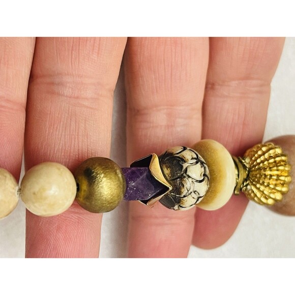 VTG Rosemary G Ro-Do Saks 5th Ave Carved Bead Riverstone Amethyst Necklace 40" - Picture 5 of 8